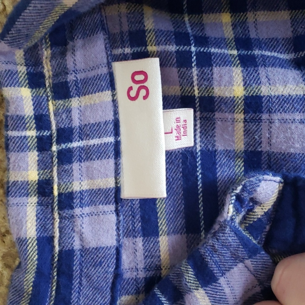 So Large cotton flannel button down shirt navy blue light purple Plaid - Picture 2 of 4